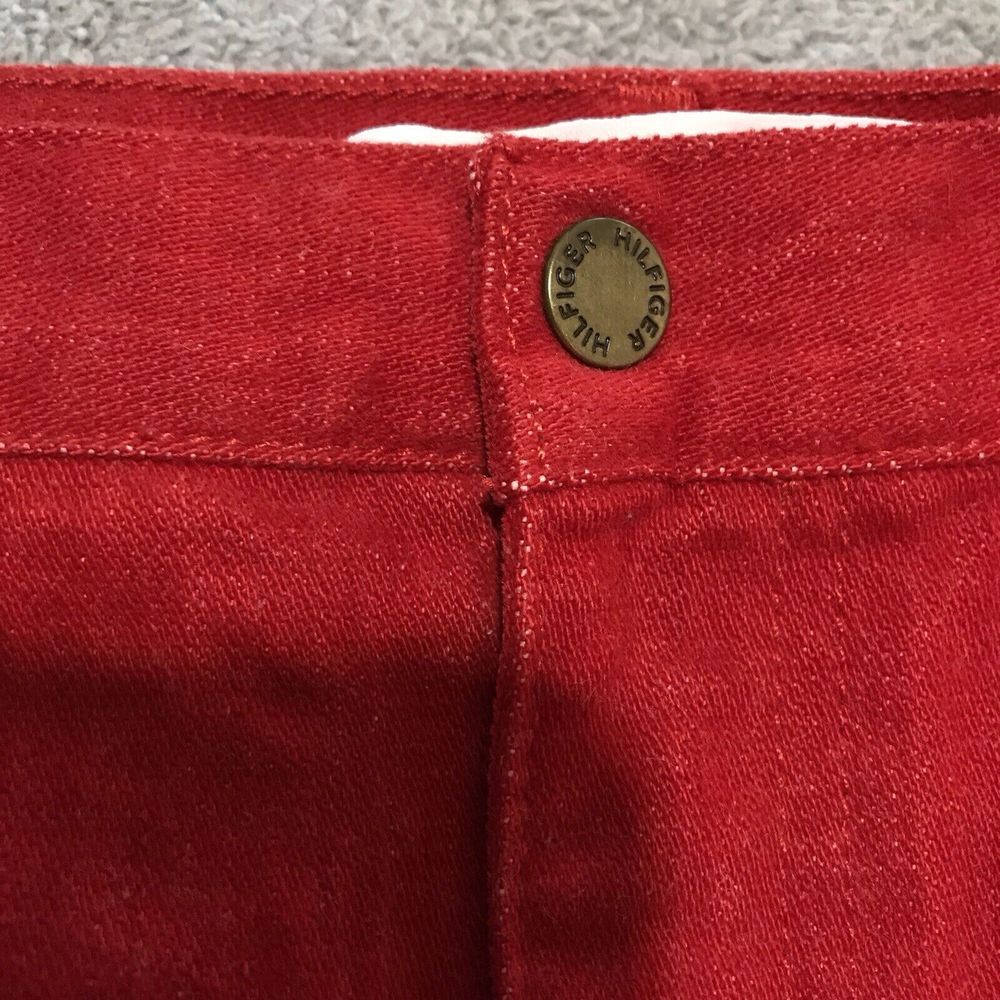 Vintage‎ Tommy Hilfiger Red Jean Skirt Women's Faux Suede 36" Waist Size 16 - Picture 6 of 14